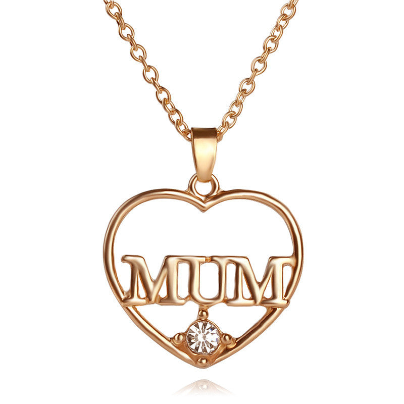 1 Piece Mama Simple Style Letter Moon Heart Shape Alloy Copper Plating Inlay Artificial Rhinestones Artificial Diamond Rose Gold Plated Gold Plated Silver Plated Pendant Necklace