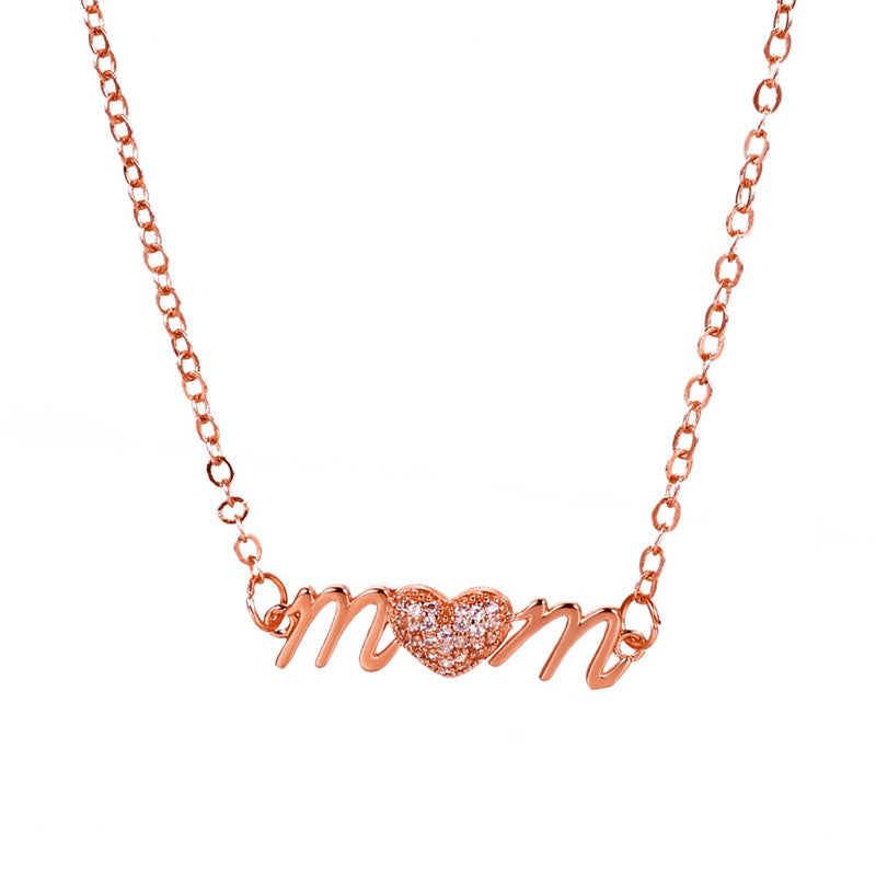 1 Piece Mama Simple Style Letter Moon Heart Shape Alloy Copper Plating Inlay Artificial Rhinestones Artificial Diamond Rose Gold Plated Gold Plated Silver Plated Pendant Necklace