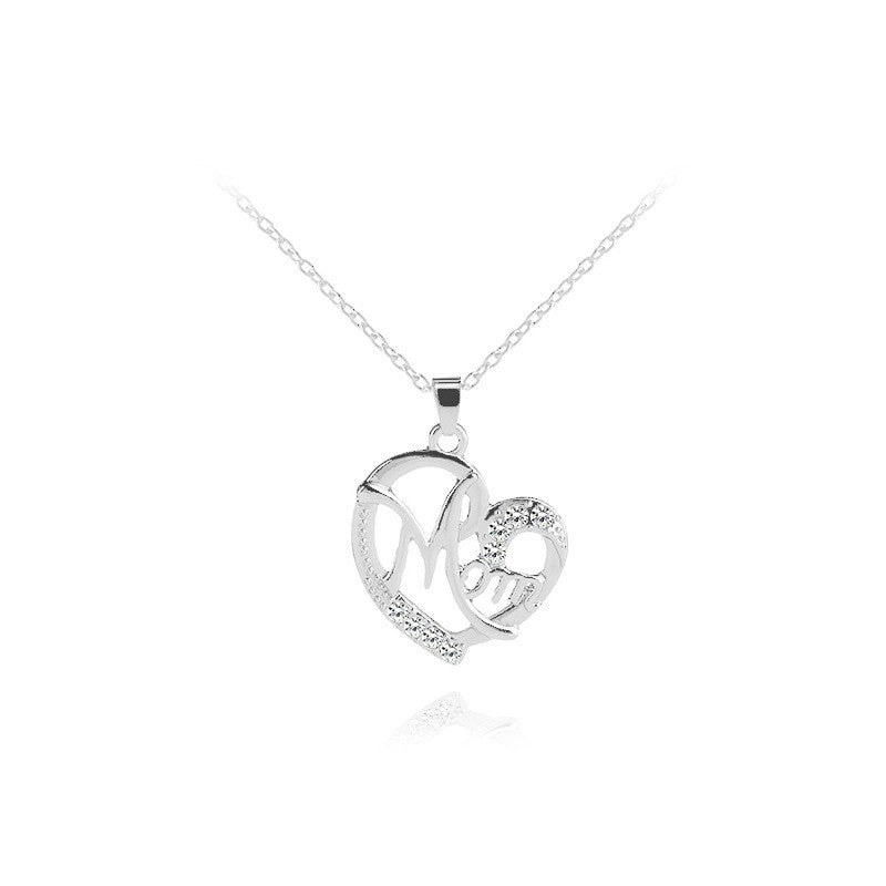 1 Piece Mama Simple Style Letter Moon Heart Shape Alloy Copper Plating Inlay Artificial Rhinestones Artificial Diamond Rose Gold Plated Gold Plated Silver Plated Pendant Necklace