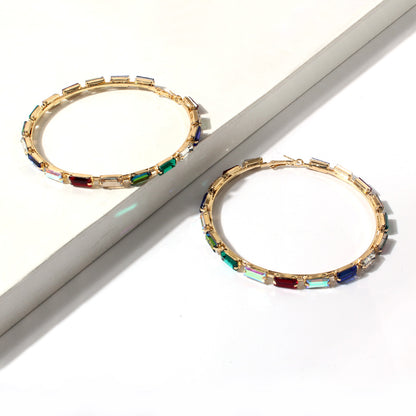 Wholesale Jewelry 1 Pair Simple Style Round Alloy Glass Glass Hoop Earrings