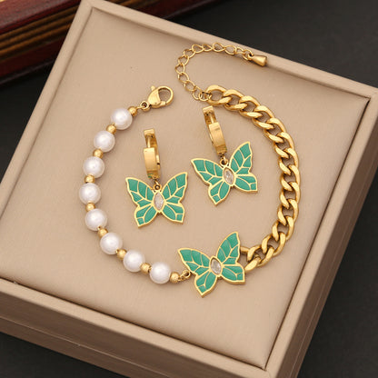 Wholesale Elegant Butterfly Stainless Steel Bracelets Earrings Necklace