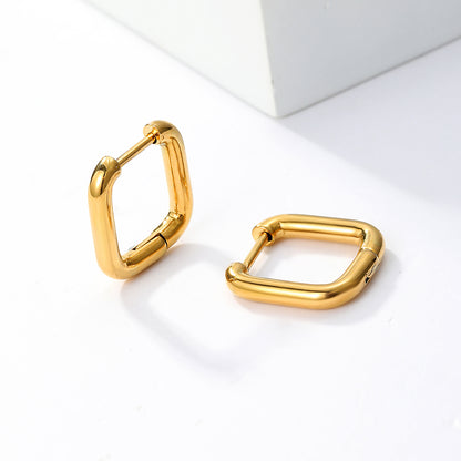 Wholesale 1 Pair Casual Square Stainless Steel 18k Gold Plated Hoop Earrings