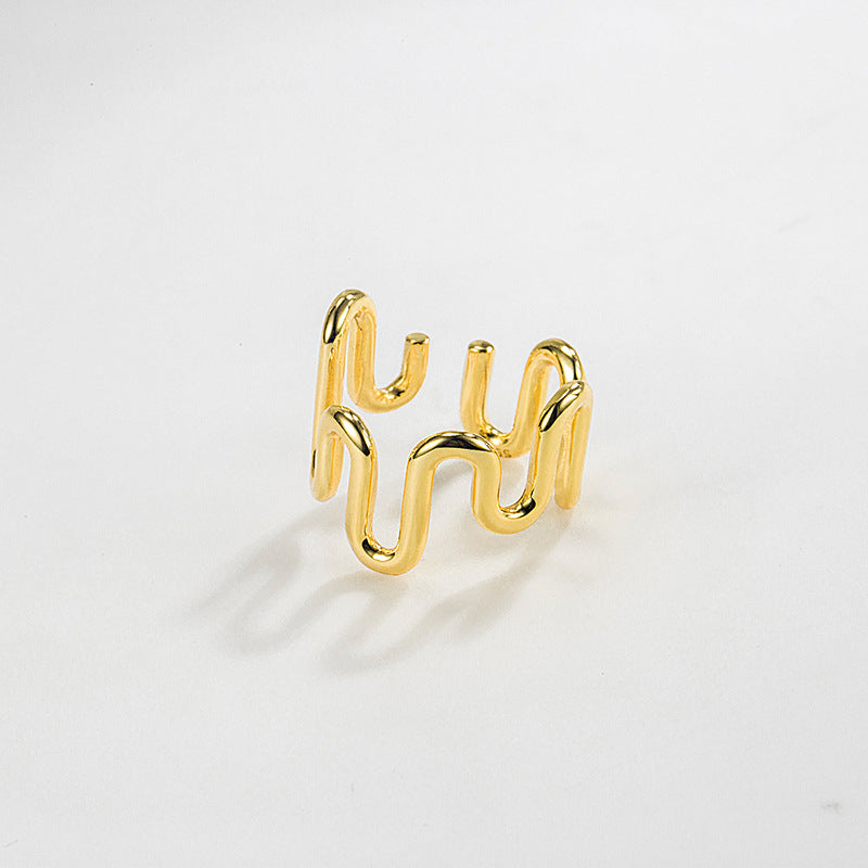 Simple Style Waves Sterling Silver Plating 18k Gold Plated Open Ring