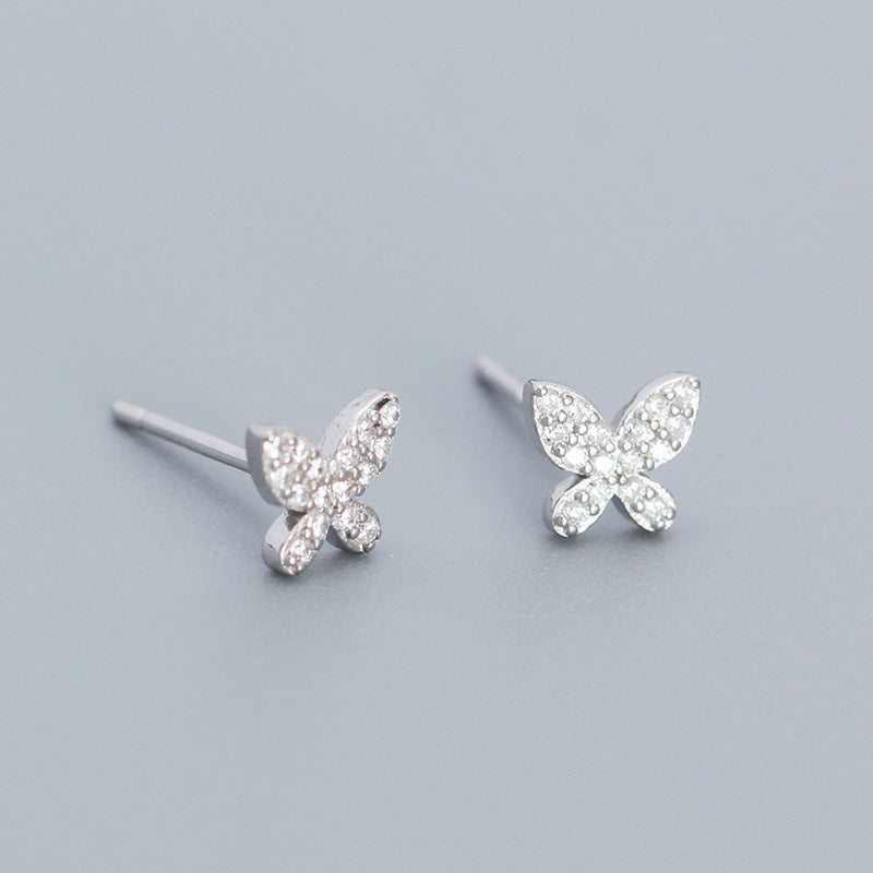 1 Pair Simple Style Butterfly Sterling Silver Plating Inlay Ear Studs