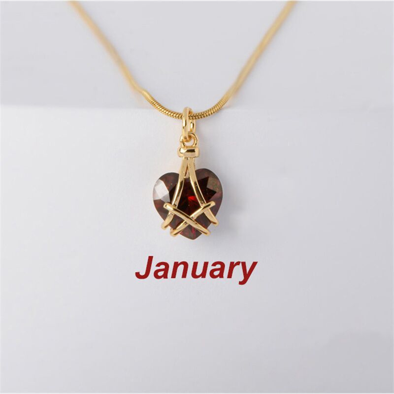 1 Piece Simple Style Heart Shape Titanium Steel Inlay Rhinestones Birthstone Pendant Necklace