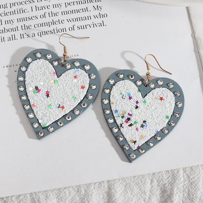 1 Pair Exaggerated Heart Shape Wood Inlay Rhinestones Women's Drop Earrings