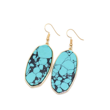 1 Pair Retro Oval Leopard Alloy Straw Inlay Pu Turquoise Shell Women's Drop Earrings