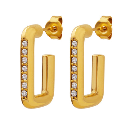 Wholesale 1 Pair Shiny Square Titanium Steel 18k Gold Plated Zircon Ear Studs