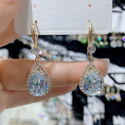 1 Pair Luxurious Water Droplets Inlay Alloy Rhinestones Drop Earrings