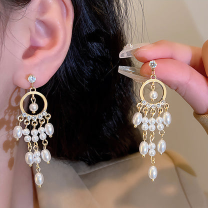 Fashion Geometric Star Flower Imitation Pearl Alloy Tassel Women's Drop Earrings 1 Pair