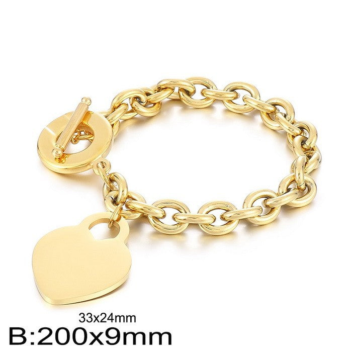 Fashion Heart Pendant Ot Buckle Stainless Steel Necklace Bracelet Set