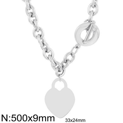 Fashion Heart Pendant Ot Buckle Stainless Steel Necklace Bracelet Set