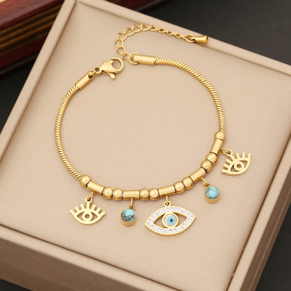 Wholesale Ins Style Eye Stainless Steel Zircon Bracelets Earrings Necklace