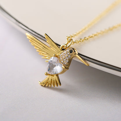 Simple Style Bird Copper Plating Inlay Zircon 18k Gold Plated Pendant Necklace