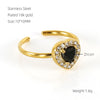 Shiny Square Water Droplets Heart Shape Stainless Steel Plating Inlay Zircon 18k Gold Plated Open Ring