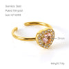 Shiny Square Water Droplets Heart Shape Stainless Steel Plating Inlay Zircon 18k Gold Plated Open Ring