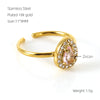 Shiny Square Water Droplets Heart Shape Stainless Steel Plating Inlay Zircon 18k Gold Plated Open Ring