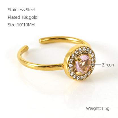 Shiny Square Water Droplets Heart Shape Stainless Steel Plating Inlay Zircon 18k Gold Plated Open Ring