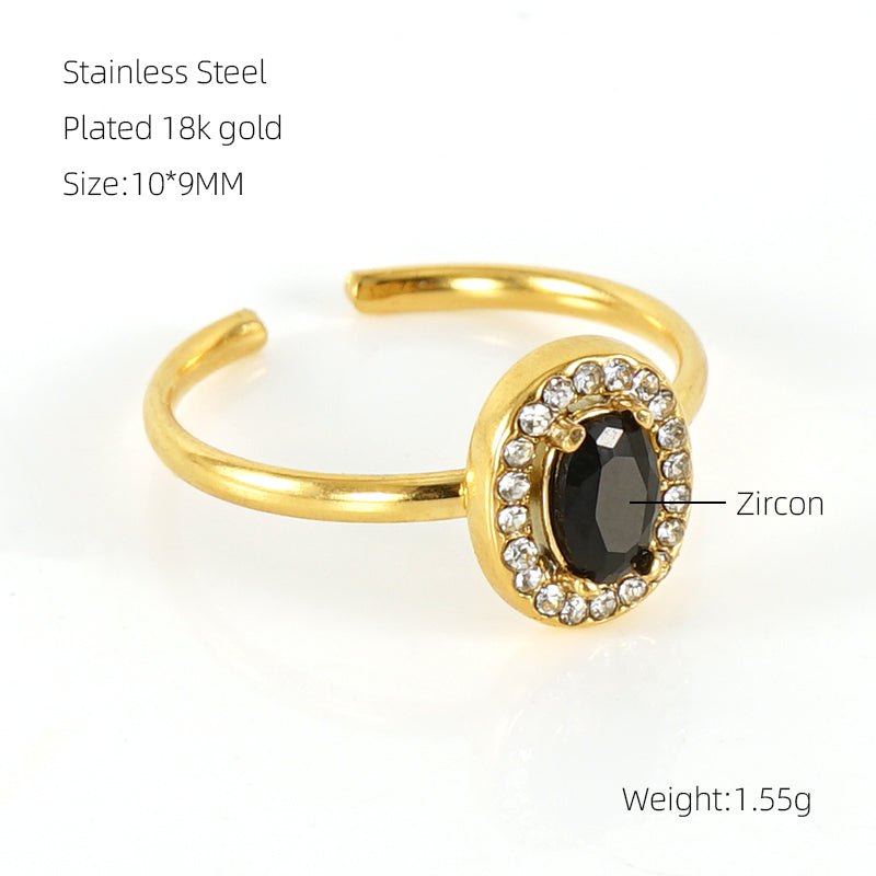 Shiny Square Water Droplets Heart Shape Stainless Steel Plating Inlay Zircon 18k Gold Plated Open Ring