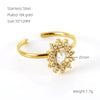 Shiny Square Water Droplets Heart Shape Stainless Steel Plating Inlay Zircon 18k Gold Plated Open Ring