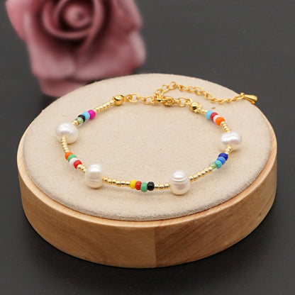 Casual Vacation Colorful Freshwater Pearl Glass Beaded Bracelets