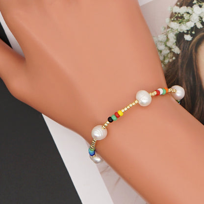 Casual Vacation Colorful Freshwater Pearl Glass Beaded Bracelets