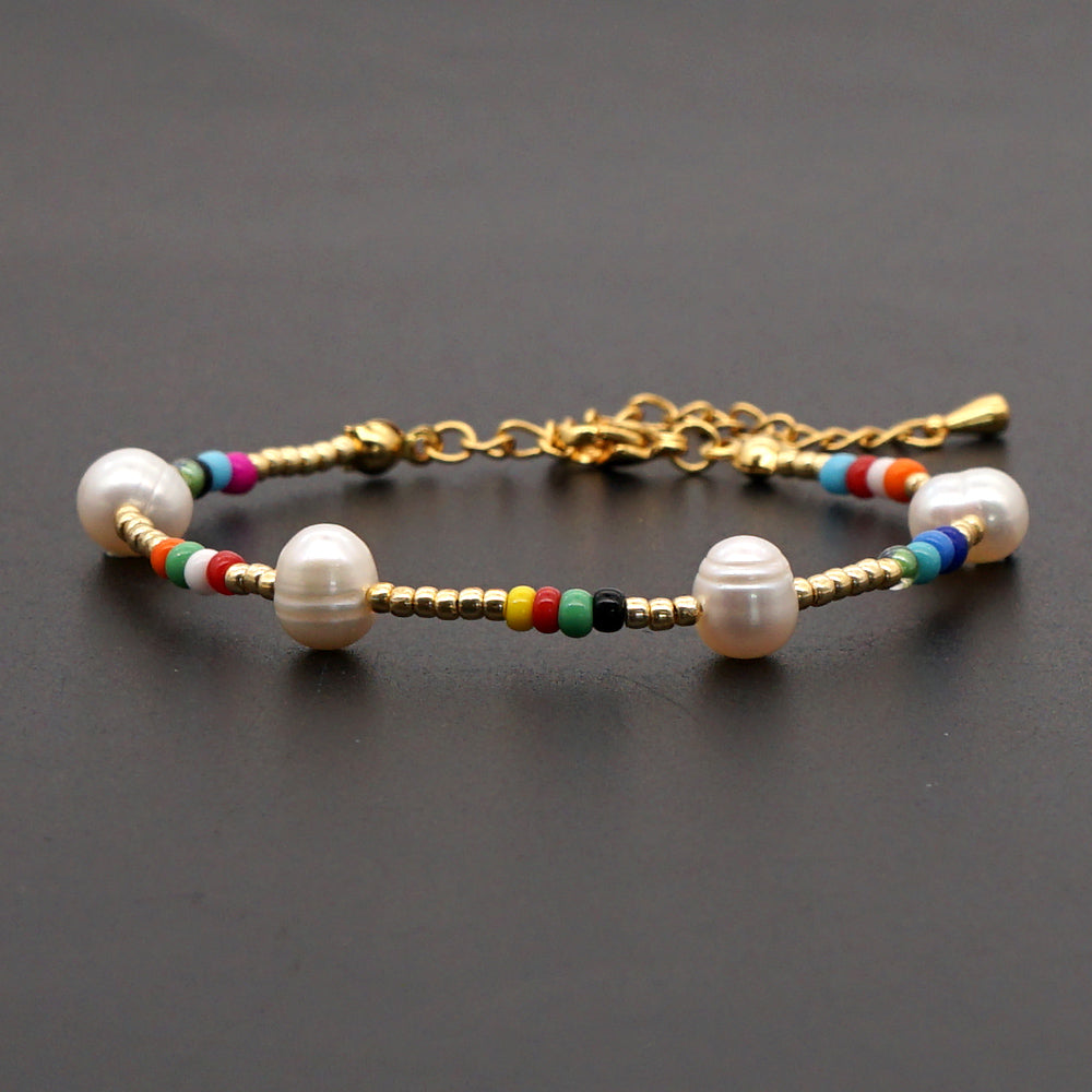 Casual Vacation Colorful Freshwater Pearl Glass Beaded Bracelets