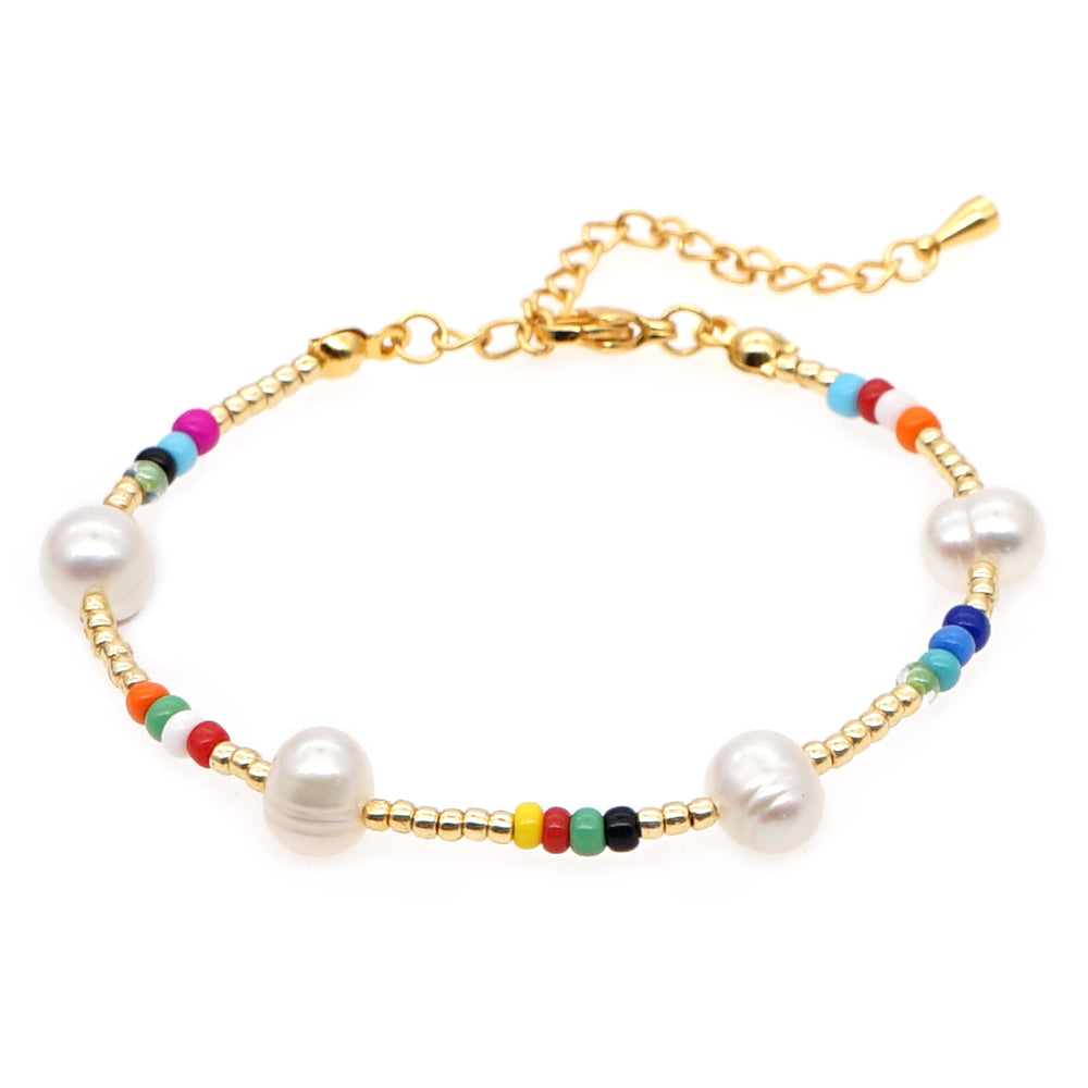 Casual Vacation Colorful Freshwater Pearl Glass Beaded Bracelets