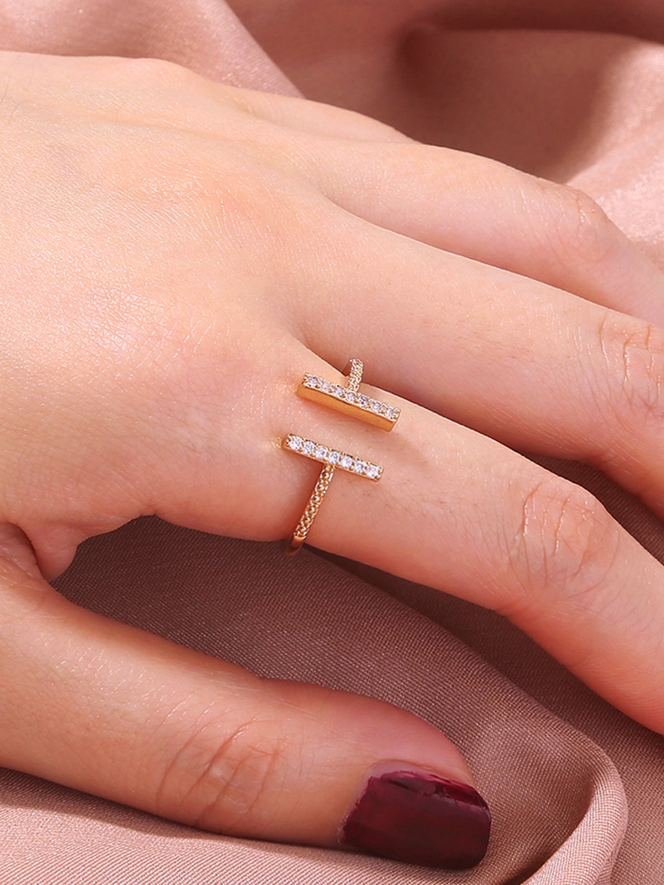 Simple Style Solid Color Copper Plating Inlay Pearl Zircon Gold Plated Open Ring