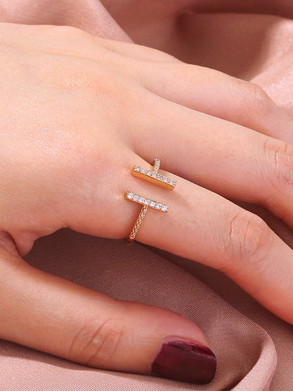 Simple Style Solid Color Copper Plating Inlay Pearl Zircon Gold Plated Open Ring