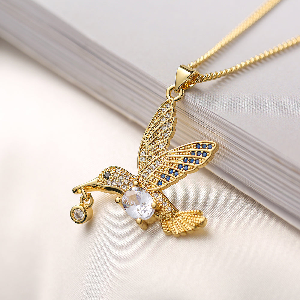 Simple Style Bird Copper Plating Inlay Zircon 18k Gold Plated Pendant Necklace