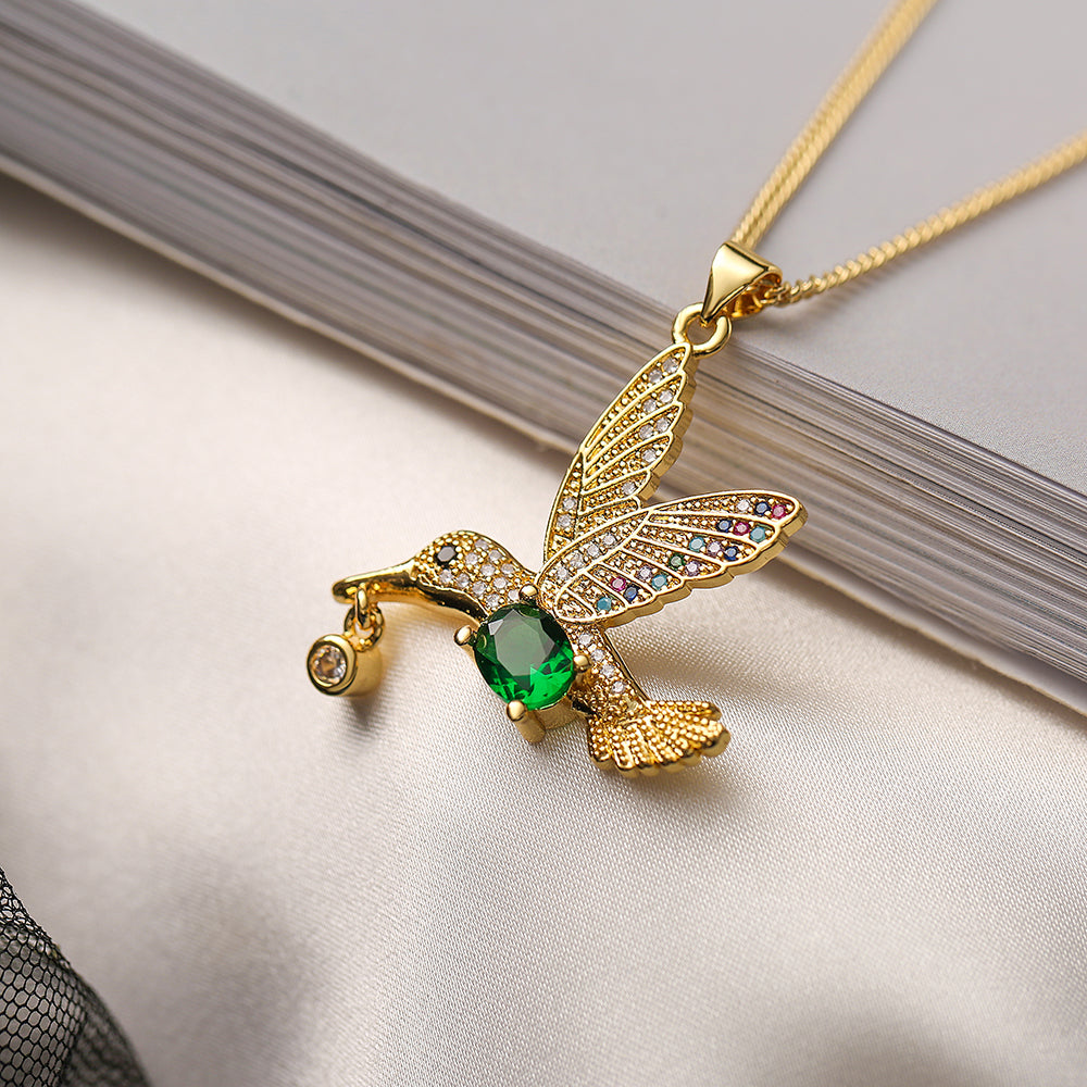 Simple Style Bird Copper Plating Inlay Zircon 18k Gold Plated Pendant Necklace