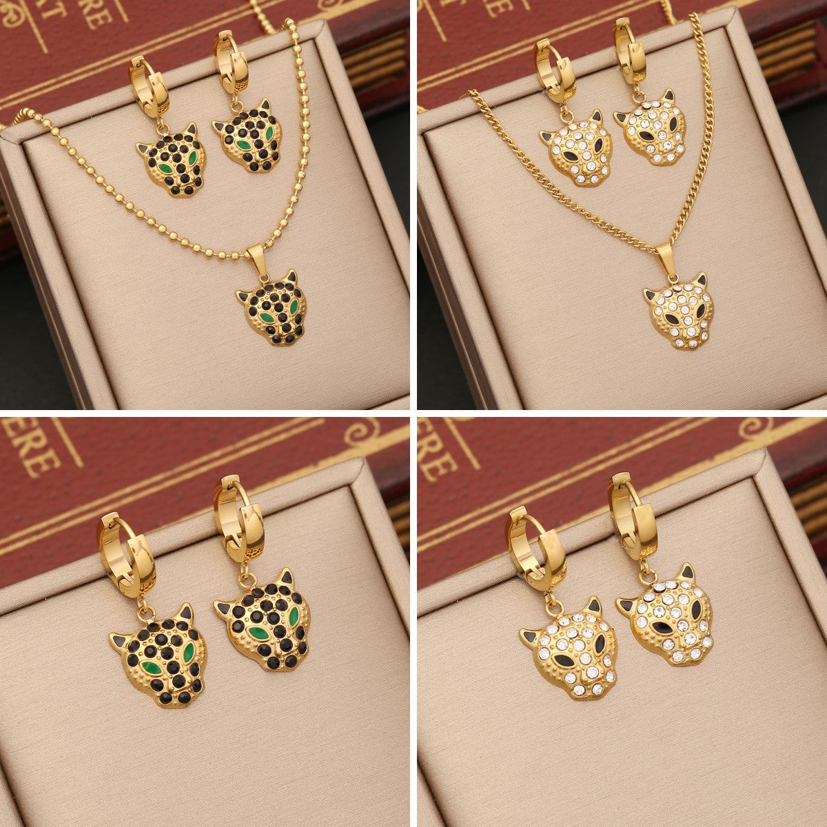 Wholesale Ins Style Cool Style Animal Stainless Steel Artificial Diamond Earrings Necklace