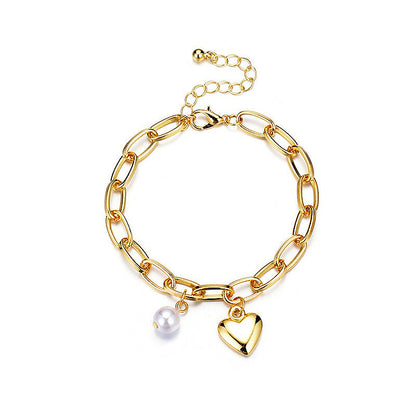 Simple Style Cross Heart Shape Artificial Pearl Alloy Plating Gold Plated Women'S Bracelets