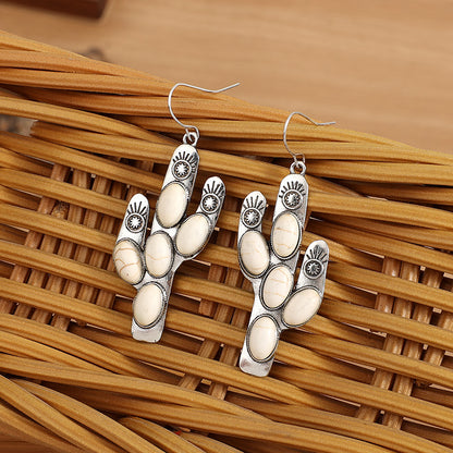 1 Pair Ethnic Style Cactus Inlay Alloy Turquoise Drop Earrings