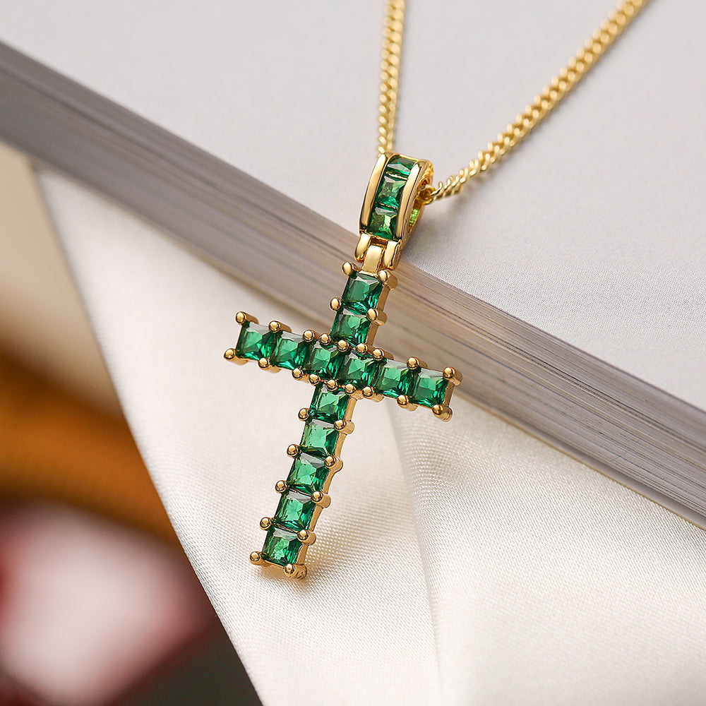 Ins Style Cross Copper Plating Inlay Zircon 18k Gold Plated Pendant Necklace