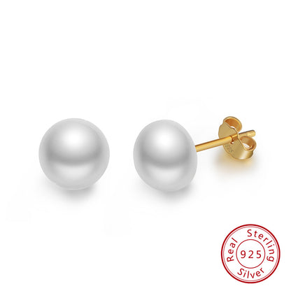 1 Pair Simple Style Round Sterling Silver Inlay Pearl 18k Gold Plated Ear Studs