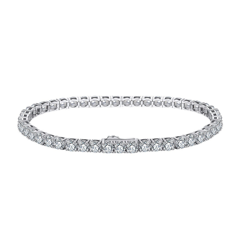 Simple Style Solid Color Sterling Silver Inlay Zircon Tennis Bracelet