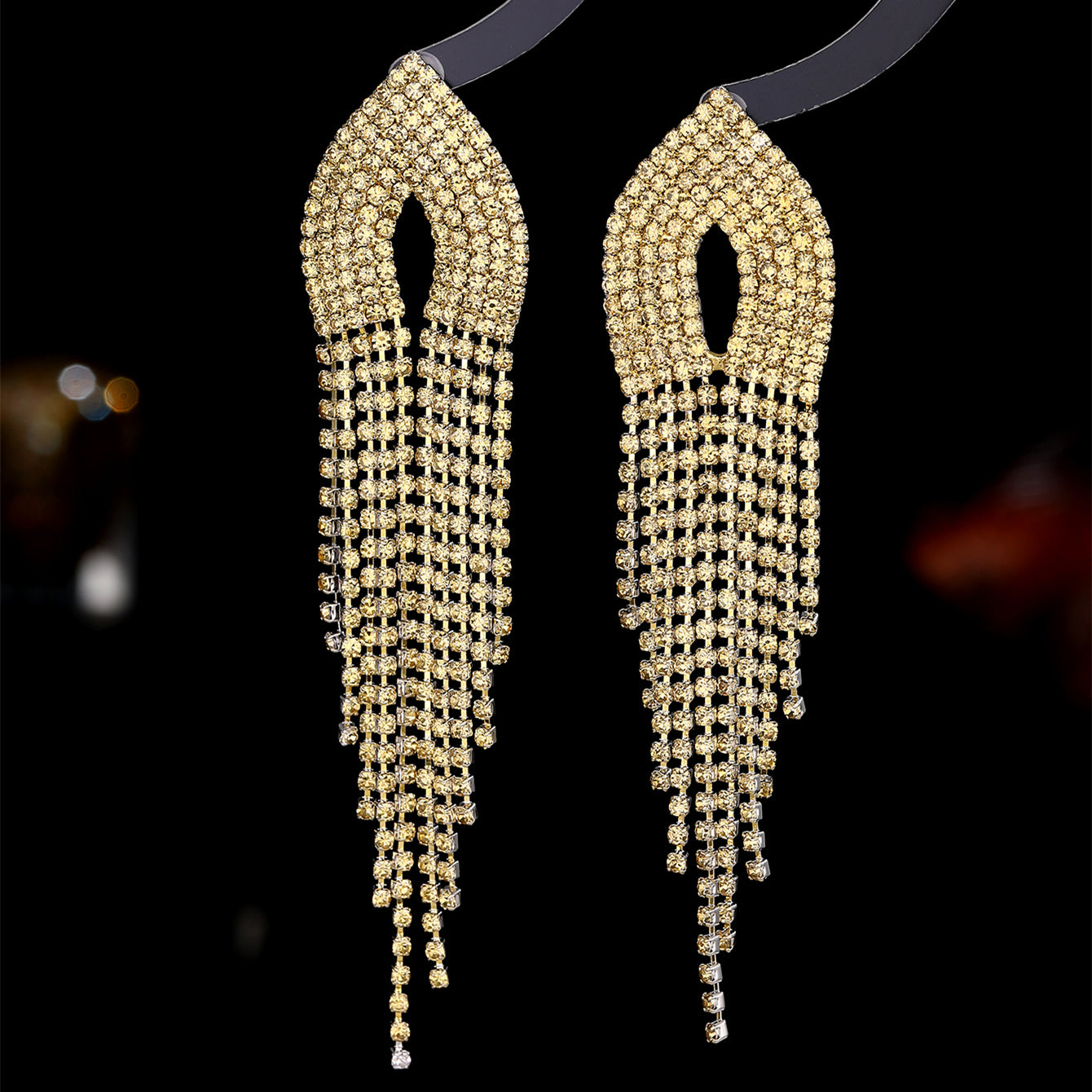 Retro Alloy Rhinestone Tassel Earrings Daily Unset Drop Earrings