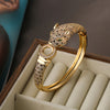 Hip-hop Leopard Copper 18k Gold Plated Pearl Zircon Bangle In Bulk