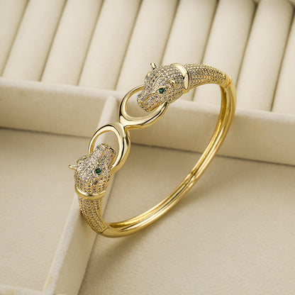 Hip-hop Leopard Copper 18k Gold Plated Pearl Zircon Bangle In Bulk