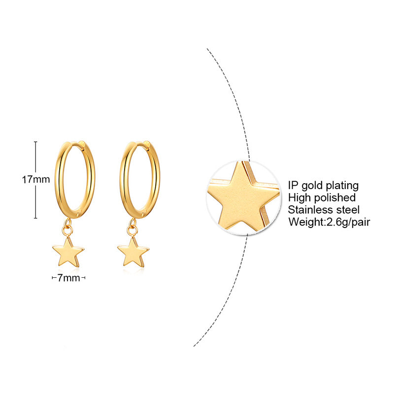 1 Pair Simple Style Star Plating Inlay Stainless Steel Zircon 18k Gold Plated Drop Earrings