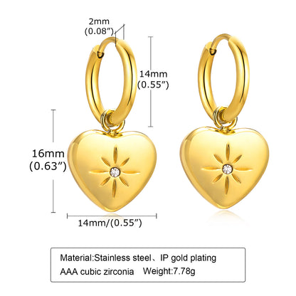 1 Pair Simple Style Star Plating Inlay Stainless Steel Zircon 18k Gold Plated Drop Earrings