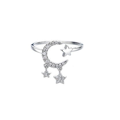 Sweet Star Moon Copper Plating Inlay Zircon Open Ring