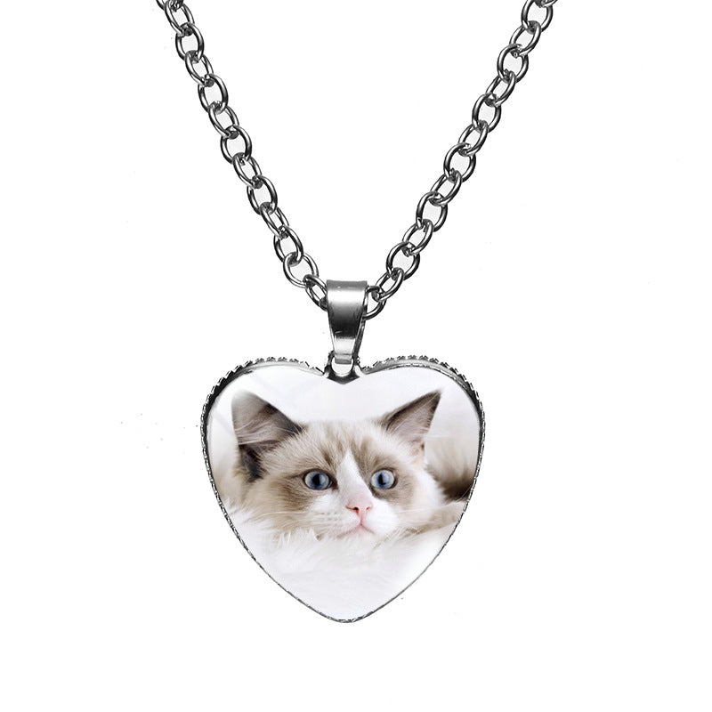 Cute Heart Shape Cat Glass Glass Plating Women's Pendant Necklace