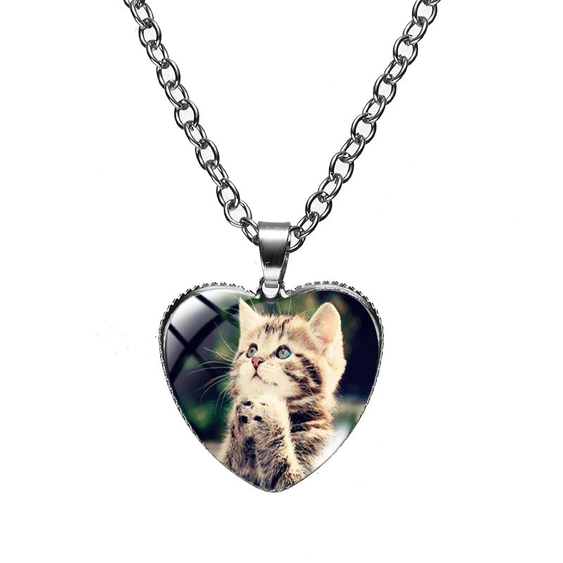 Cute Heart Shape Cat Glass Glass Plating Women's Pendant Necklace