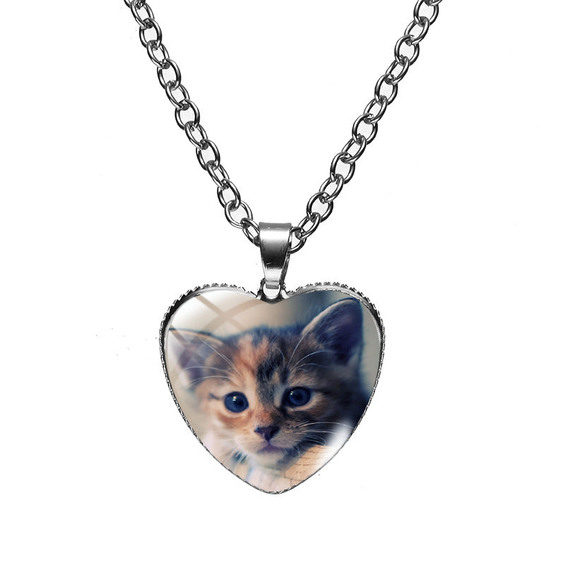 Cute Heart Shape Cat Glass Glass Plating Women's Pendant Necklace