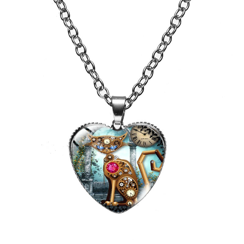 Cute Heart Shape Cat Glass Glass Plating Women's Pendant Necklace