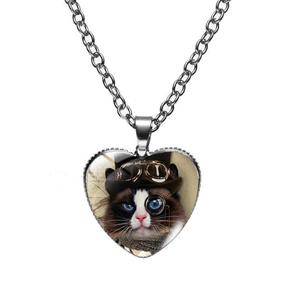 Cute Heart Shape Cat Glass Glass Plating Women's Pendant Necklace