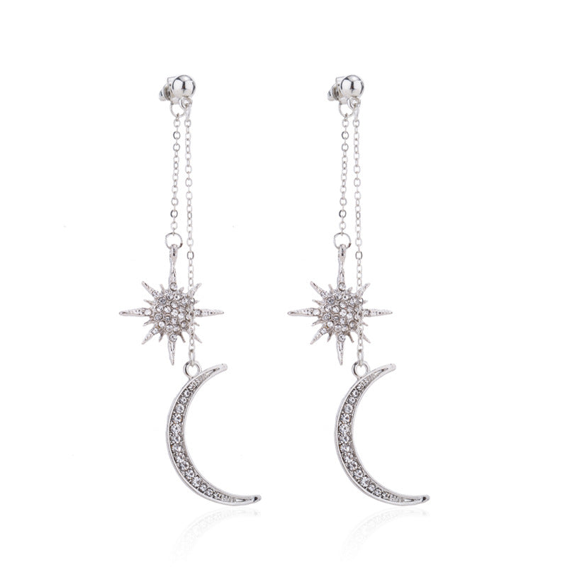 Wholesale Jewelry 1 Pair Shiny Star Moon Alloy Artificial Diamond Drop Earrings